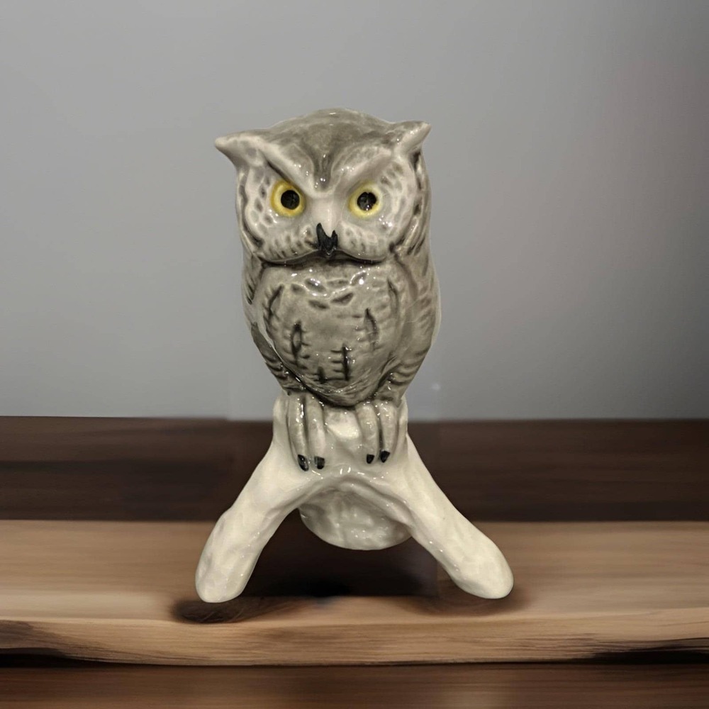 Vintage Owl Figurine 3.25" Goebel Hummel 1975 Germany Grey w/Perch